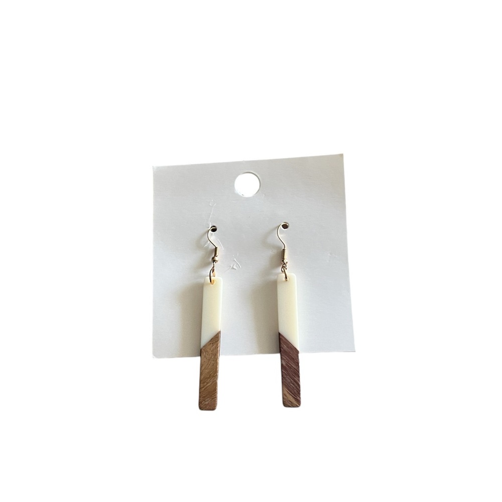 Ivory and Wood Design Dangle Earrings